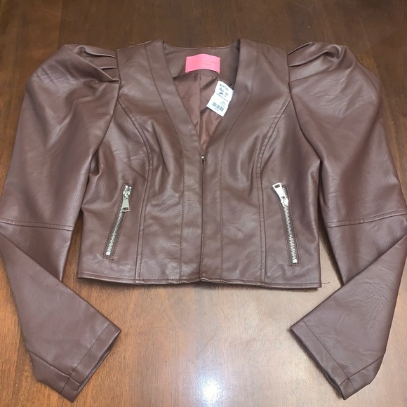 Azalea Wang ultimate puff sleeve pleather blazer Jacket In chocolate NEW! - Picture 2 of 13
